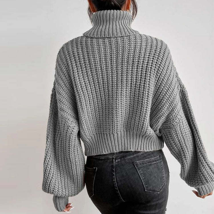 Long Shoulder Knitted Pullover Turtleneck