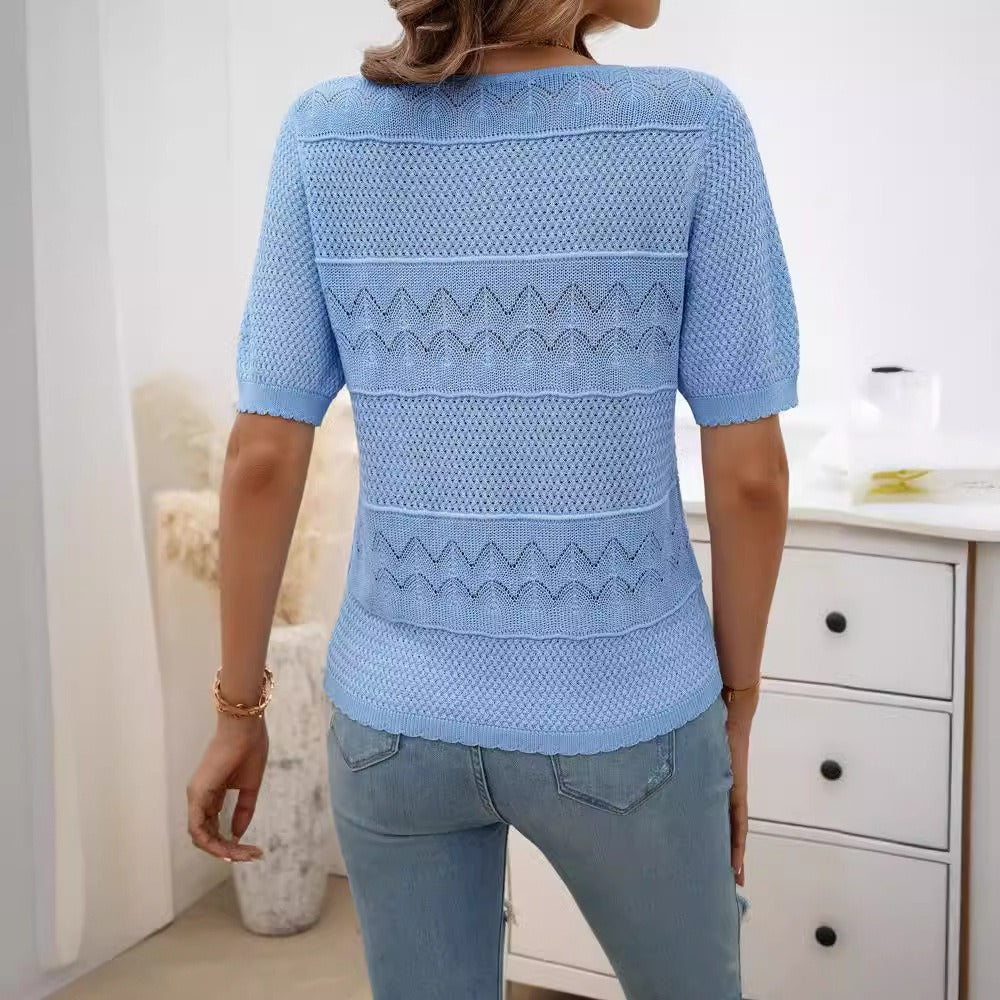 Women's Round Neck Hollow Short Sweater