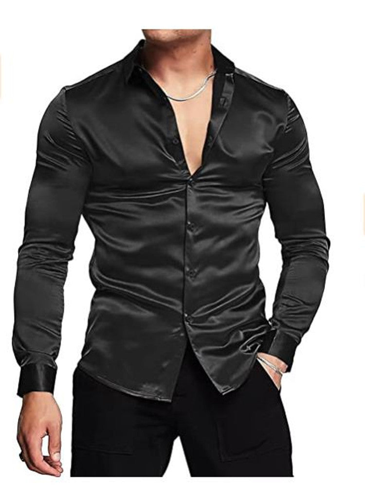 Long Sleeve Button Satin Shirt