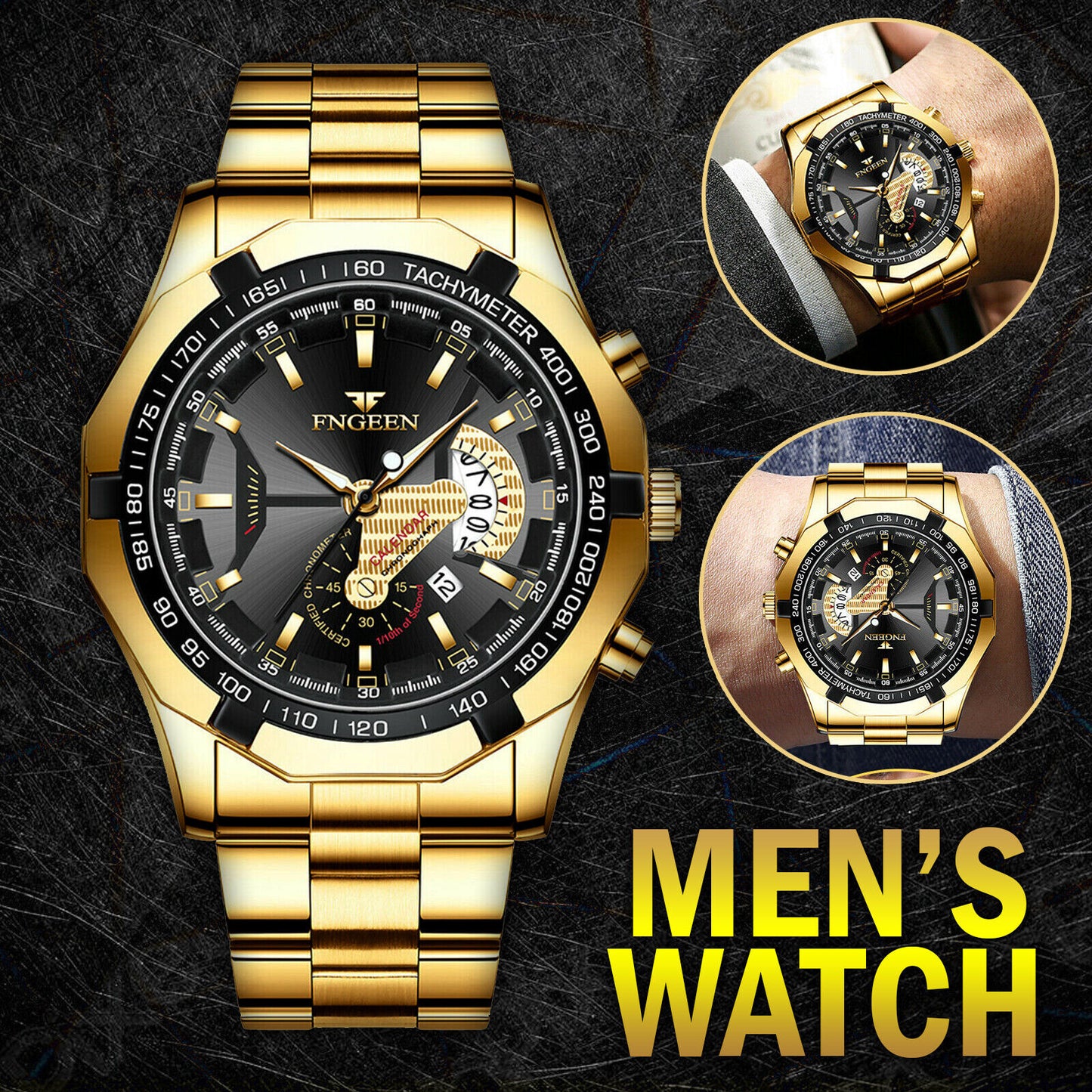 Waterproof Gold Watch Classic Stainless Steel